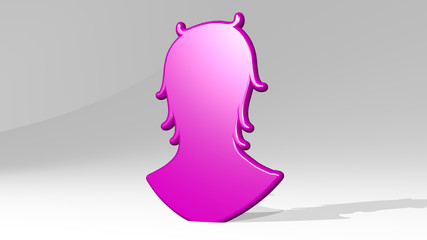 girl 3D icon casting shadow, 3D illustration for beautiful and background