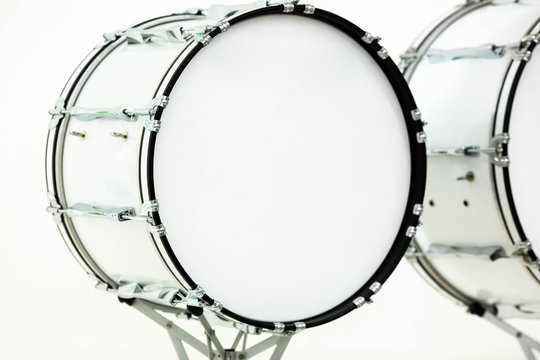 Big drum of marching band on white background.