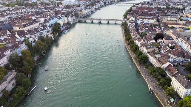 City of Basel in Switzerland and River Rhine - aerial view - travel photography