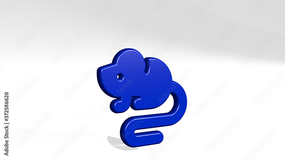 Poster mouse tail 3d icon casting shadow, 3d illustration for background and computer