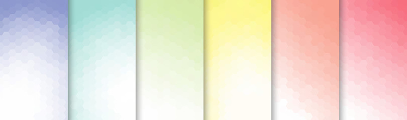 Set of rainbow colors backdrops, geometric hexagon colorful background vectors