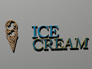 ICE CREAM icon and text on the wall, 3D illustration for background and cold