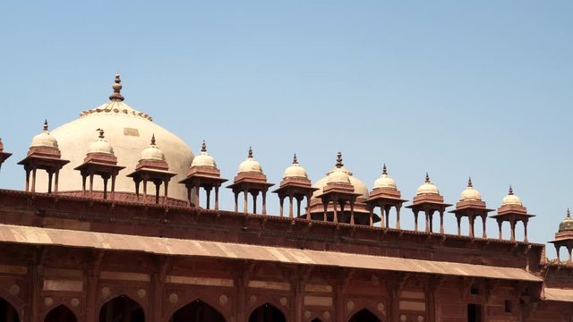 pan of domes on top of jama masjid mosque at fatephur sikri near agra, india