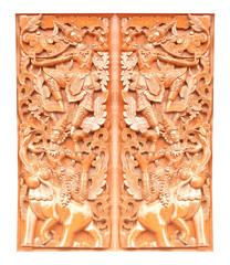  Traditional Old wood carving on the wall of Temple in Thailand,  Thai style