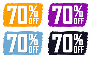 Obraz premium Set Sale 70% off banners, discount tags design template, grunge brush, vector illustration