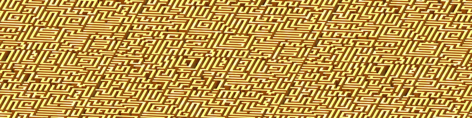 3D render background shapes maze gold yellow banner abstract concept