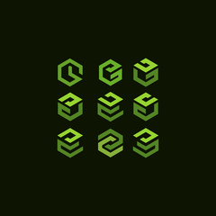 Fototapeta na wymiar vector illustration of a set of green box icons
