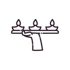 hands holding diwali candles line style icon vector design