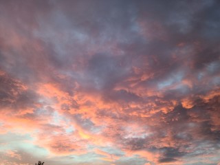 red sky with clouds