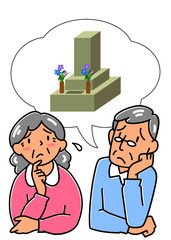 お墓のことで悩む高齢者の夫婦
