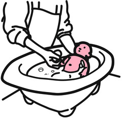 沐浴している赤ちゃんの風景のイラスト