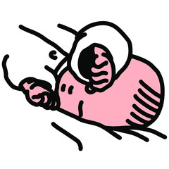 変わった寝相で寝ている新生児のイラスト