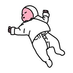 仰向けに寝転がっている赤ちゃんのイラスト