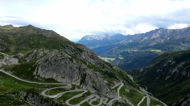 Famous Gotthard Pass in Switzerland - aerial view - travel photography