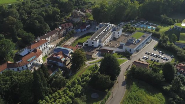 Asturias. Las Caldas, thermal village  of Asturias.Spain. Aerial Drone Footage