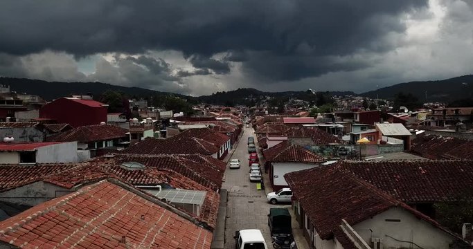 Aerial shot from above of San Cristobal de las Casas in Mexico