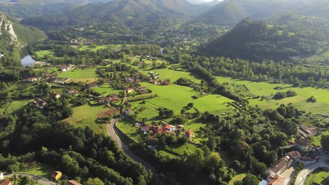 Asturias. Las Caldas, thermal village  of Asturias.Spain. Aerial Drone Footage