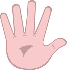 Vector emoticon illustration of the palm of a cartoon hand showing the five fingers