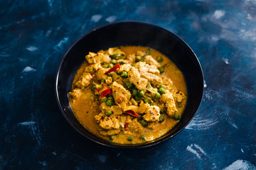 plant-based food, vegan curry stir fry with grilled tofu chunks