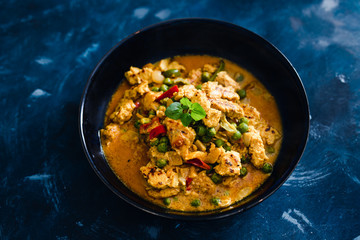 plant-based food, vegan curry stir fry with grilled tofu chunks