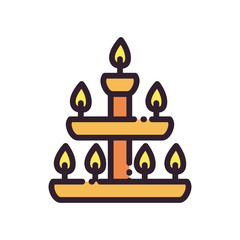 diwali lamp with candles line and fill style icon vector design