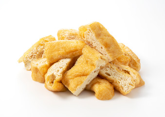 Japanese fried tofu on a white background