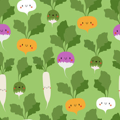 Fototapeta premium Kawaii Cartoon Turnip and Daikon radish.