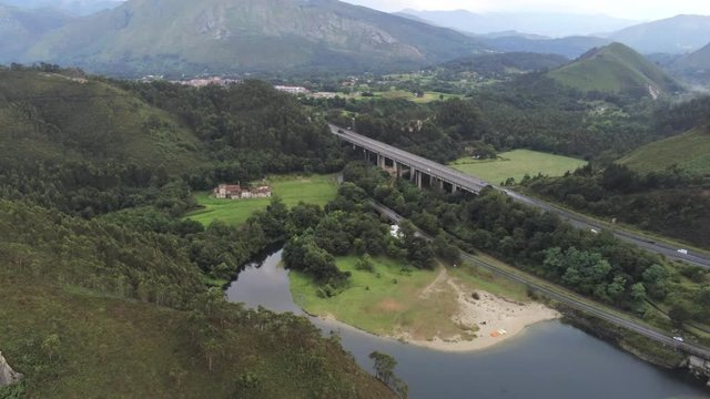 Asturias. Beach of San Antolin in Llanes,Spain. Aerial Drone Footage