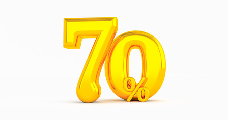 70% off. Fifty-fifty. Gold fifty percent. gold fifty percent on white background. 3D render.