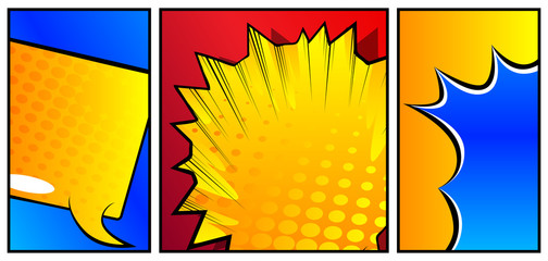 Comic book page style background, banner template in pop-art colorful vector illustration.