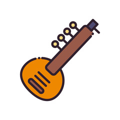 sitar guitar instrument line and fill style icon vector design