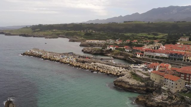 Llanes, beautiful coastal village of Asturias,Spain. Aerial Drone Footage
