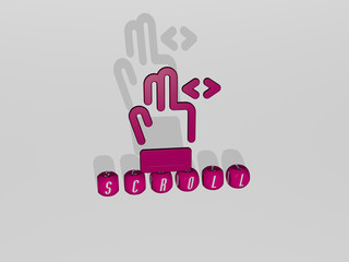 SCROLL 3D icon over cubic letters, 3D illustration for background and design