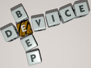 device beep crossword by cubic dice letters, 3D illustration for background and digital