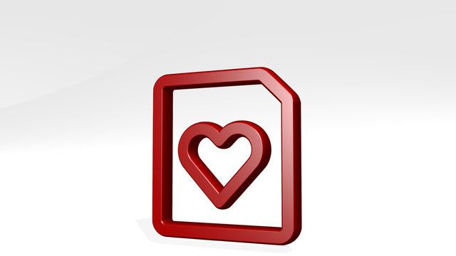 common file heart 3D icon casting shadow, 3D illustration for background and animal
