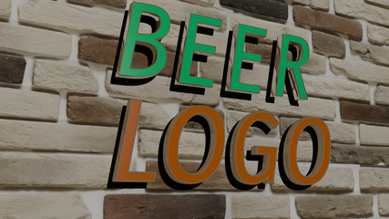 BEER LOGO text on textured wall, 3D illustration for alcohol and background