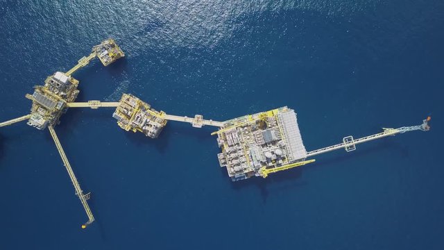 Aerial view of offshore Central Processing Production Platforms For Oil and Gas Production
