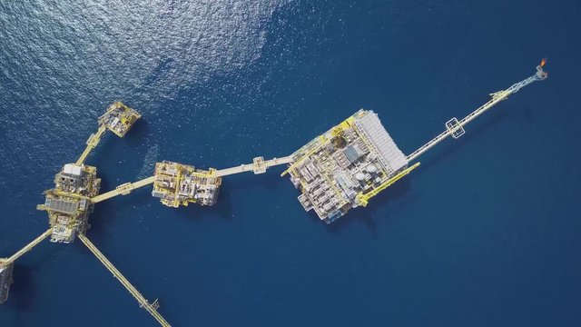 Aerial view of offshore Central Processing Production Platforms For Oil and Gas Production

