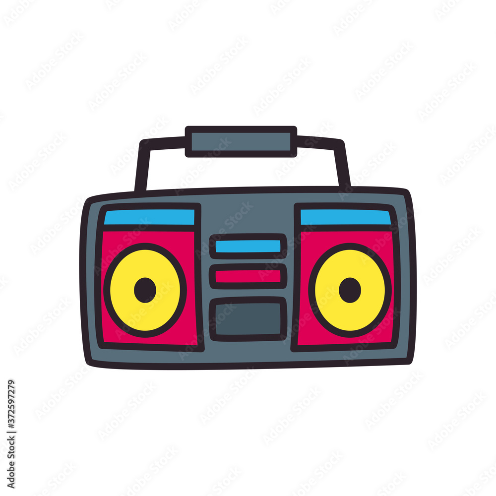 Poster retro tape recorder line and fill style icon vector design