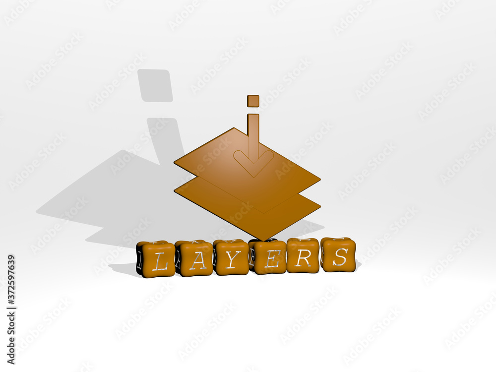 Poster layers 3d icon object on text of cubic letters, 3d illustration for background and abstract