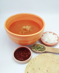 Pancita  traditional Mexican soup on white   background
