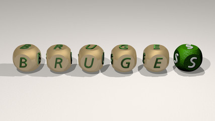bruges text of cubic individual letters, 3D illustration for belgium and city
