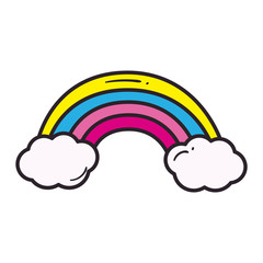 rainbow with clouds line and fill style icon vector design
