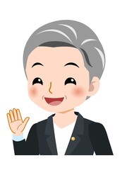 スーツを着た白髪の女性