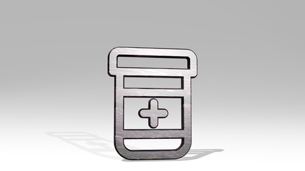 DRUGS BOX 3D icon standing on the floor, 3D illustration for background and pills