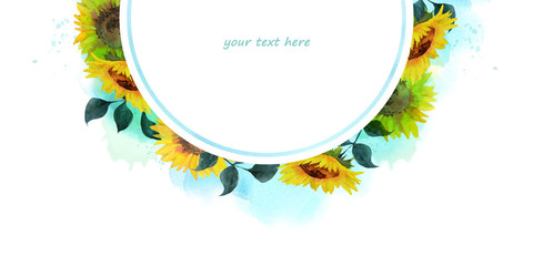 水彩のヒマワリのフレーム