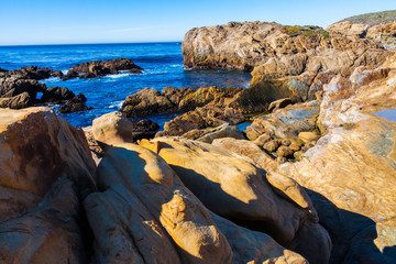 The Rugged Sandstone Shores of Sand Hill Cove, Point Lobos State Natural Reserve, Big Sur,...