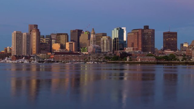 timelapse shot of Boston skyline at dawn wide