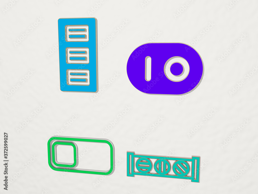 Poster switch 4 icons set, 3d illustration for background and button