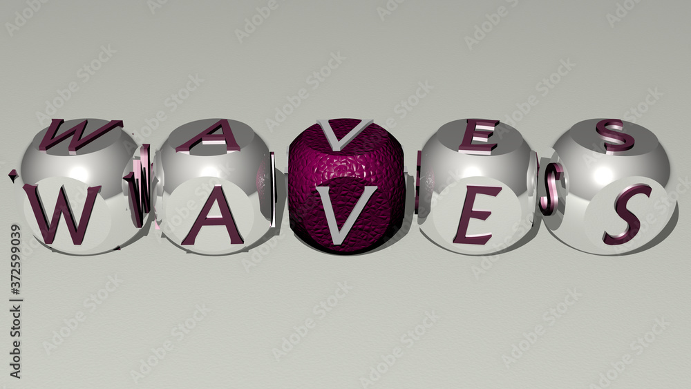 Poster waves text by cubic dice letters, 3d illustration for background and abstract
